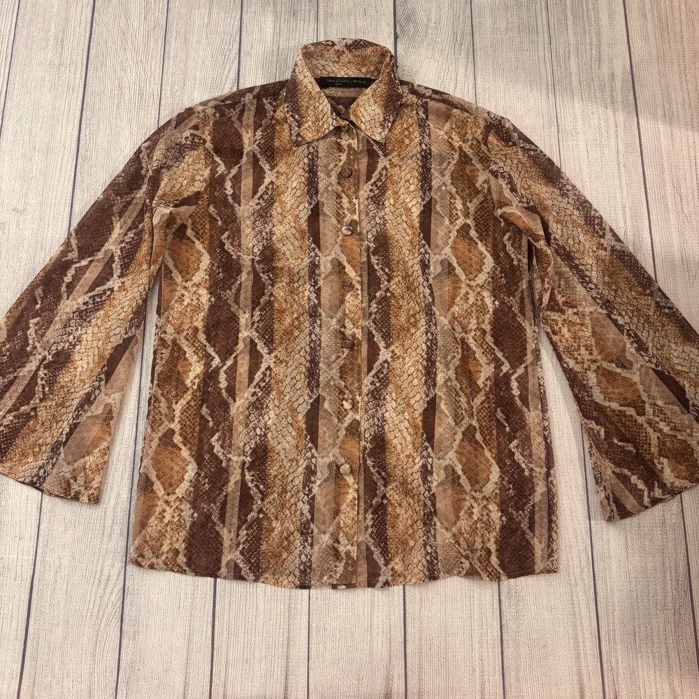 House of Harlow 1960 x Revolve Snake Print Button Shirt Women's XS Sheer Blouse